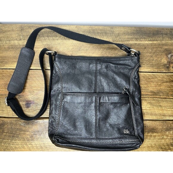 THE SAK Black Pebbled Leather Adjustable Crossbody/Shoulder Bag Purse - Picture 1 of 16